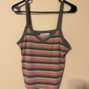 Arizona Jean Company Women's Camisole - Green and Pink Stripes